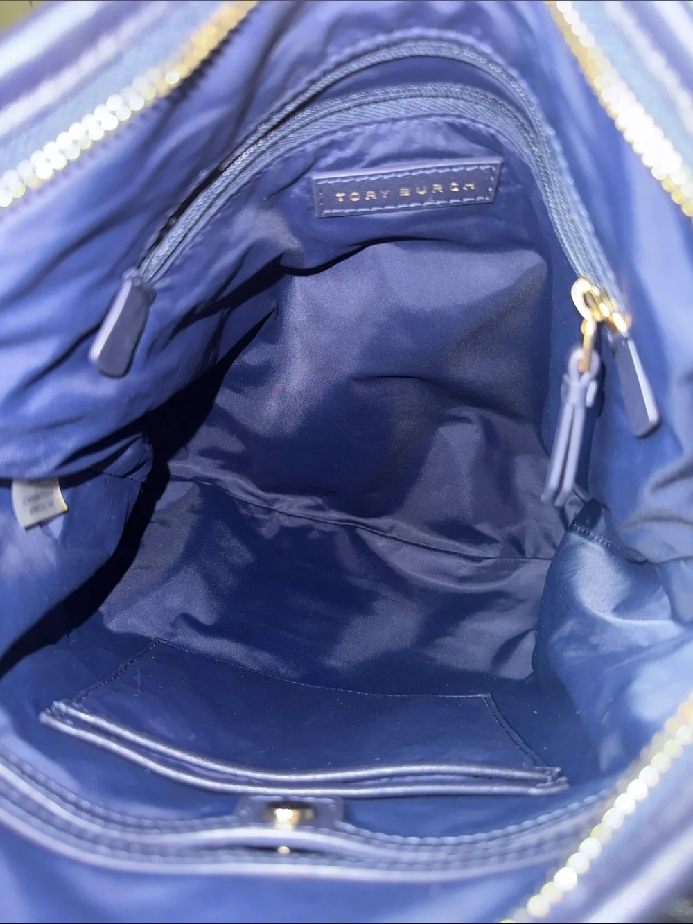 Tory Burch Navy and White Gingham Crossbody Bag